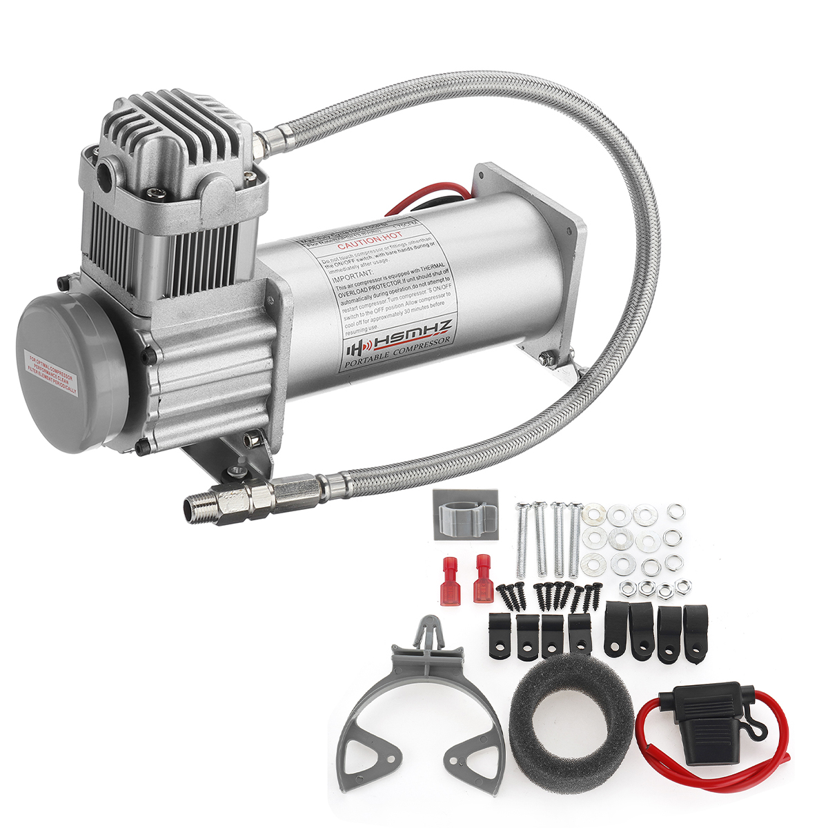 12V-200-PSI-Silver-Air-Compressor-14-Hose-Set-With-Relays-Switch-For-Car-Truck-Train-Honrs-Suspensio-1599606