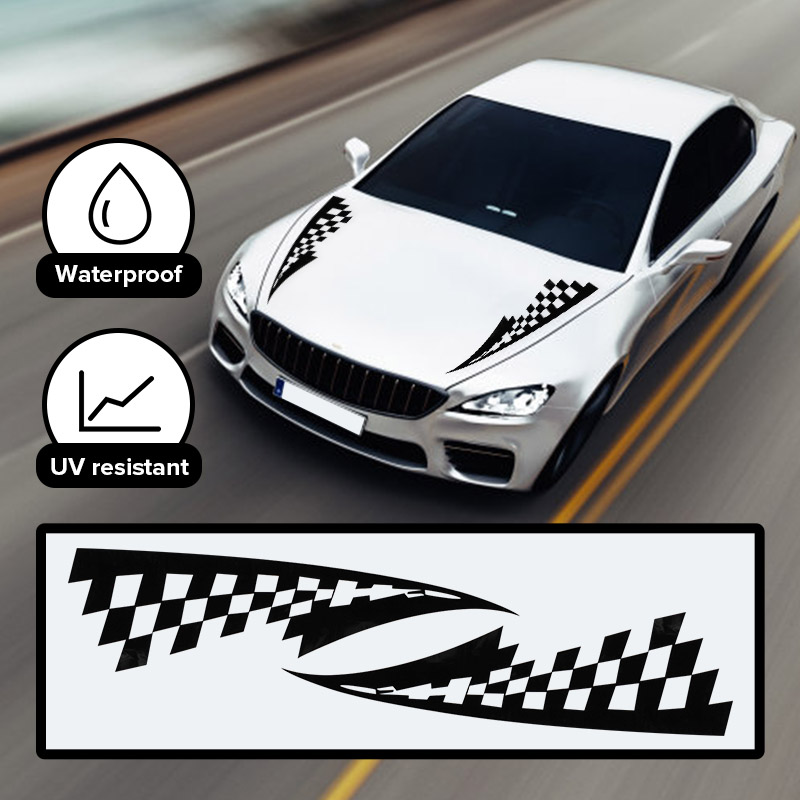 2Pcs-Car-Decal-Vinyl-Graphics-Stickers-Hood-Decals-Checkered-Flags-Stripe-Black--17x77cm-CG169-1639845