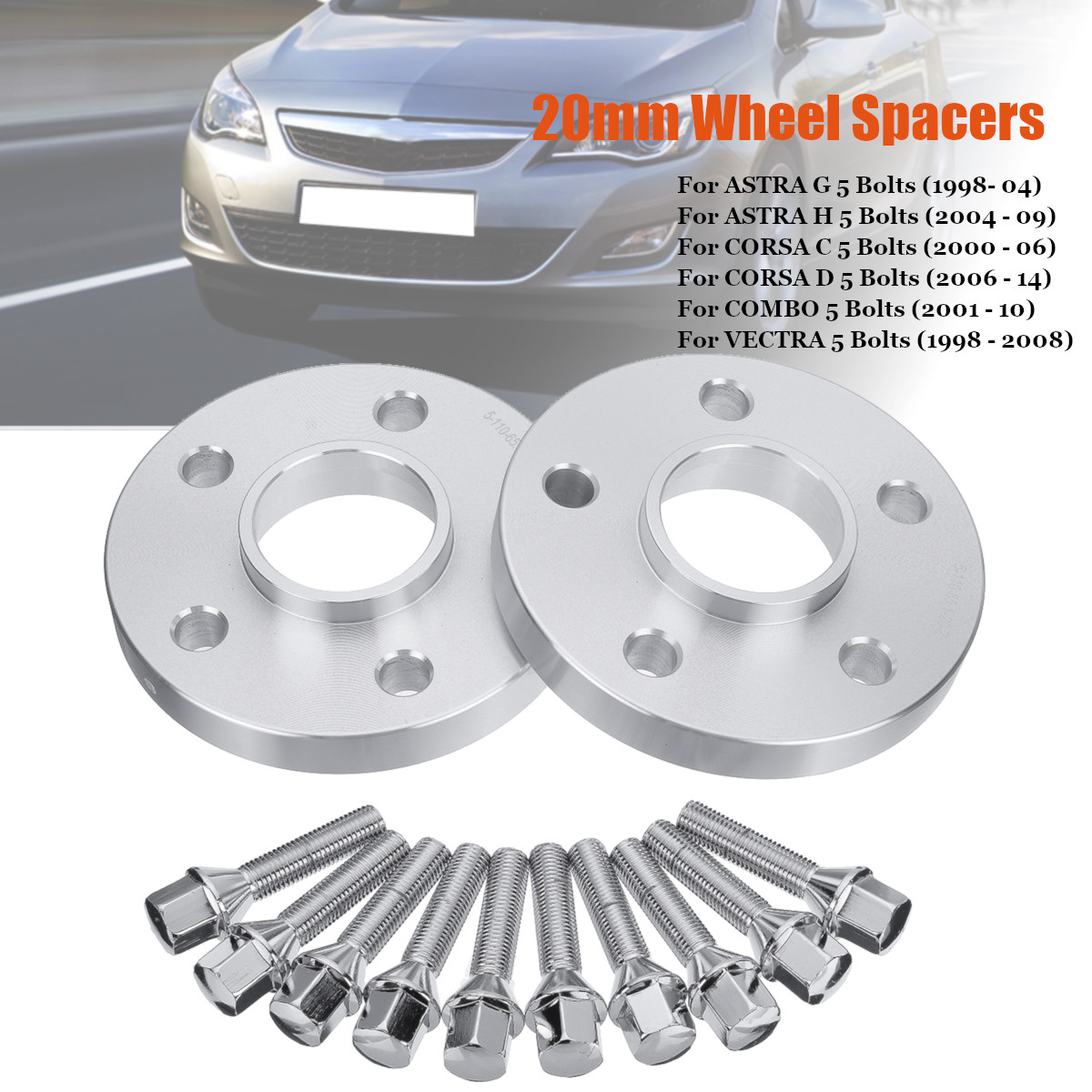 2pcs-Hubcentric-Wheel-Spacer-Shims-20mm-651CB--Bolts-For-Vauxhall-Astra-1523285