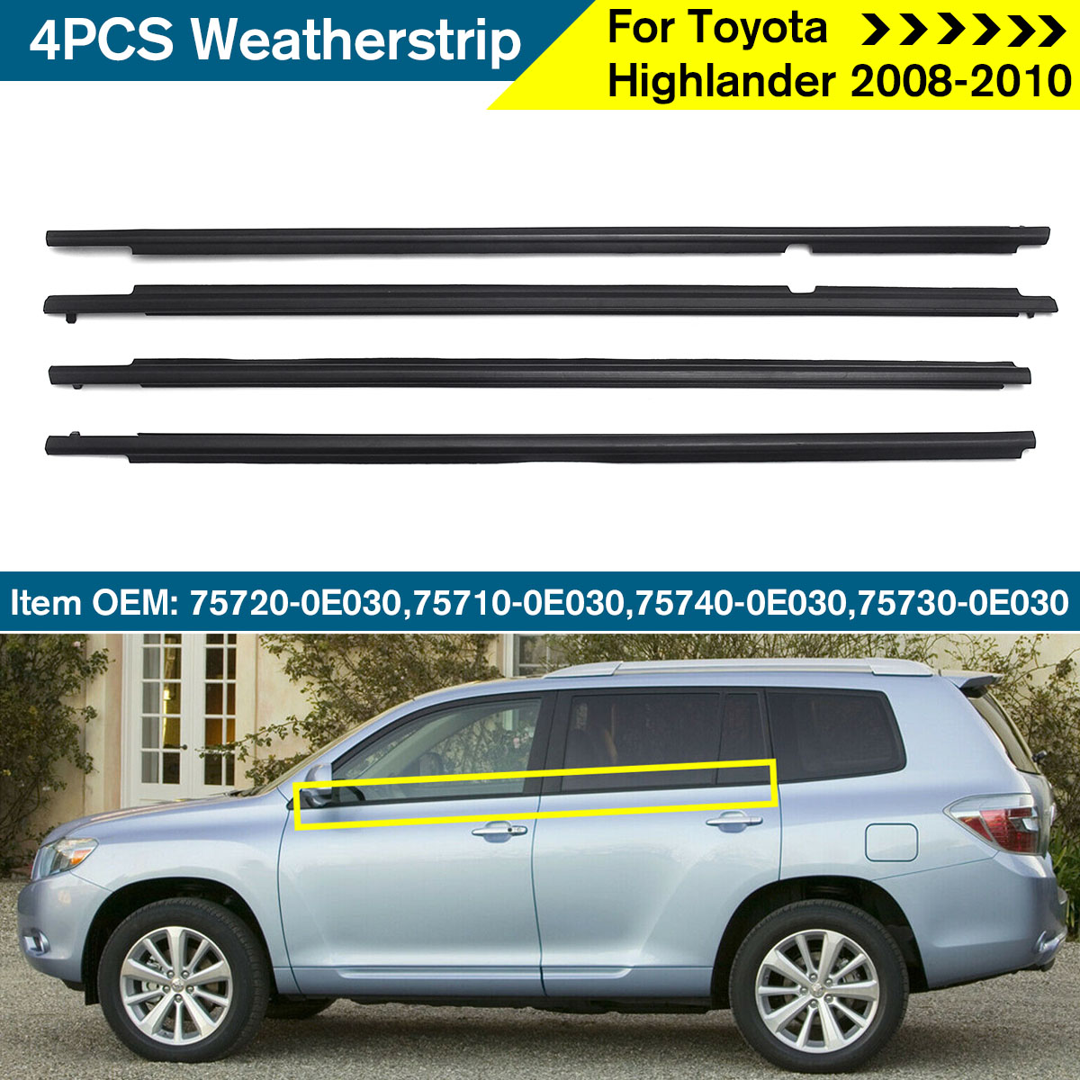 4X-Weatherstrip-Window-Molding-Trim-Sill-Seal-Belt-For-Toyota-Highlander-1635548