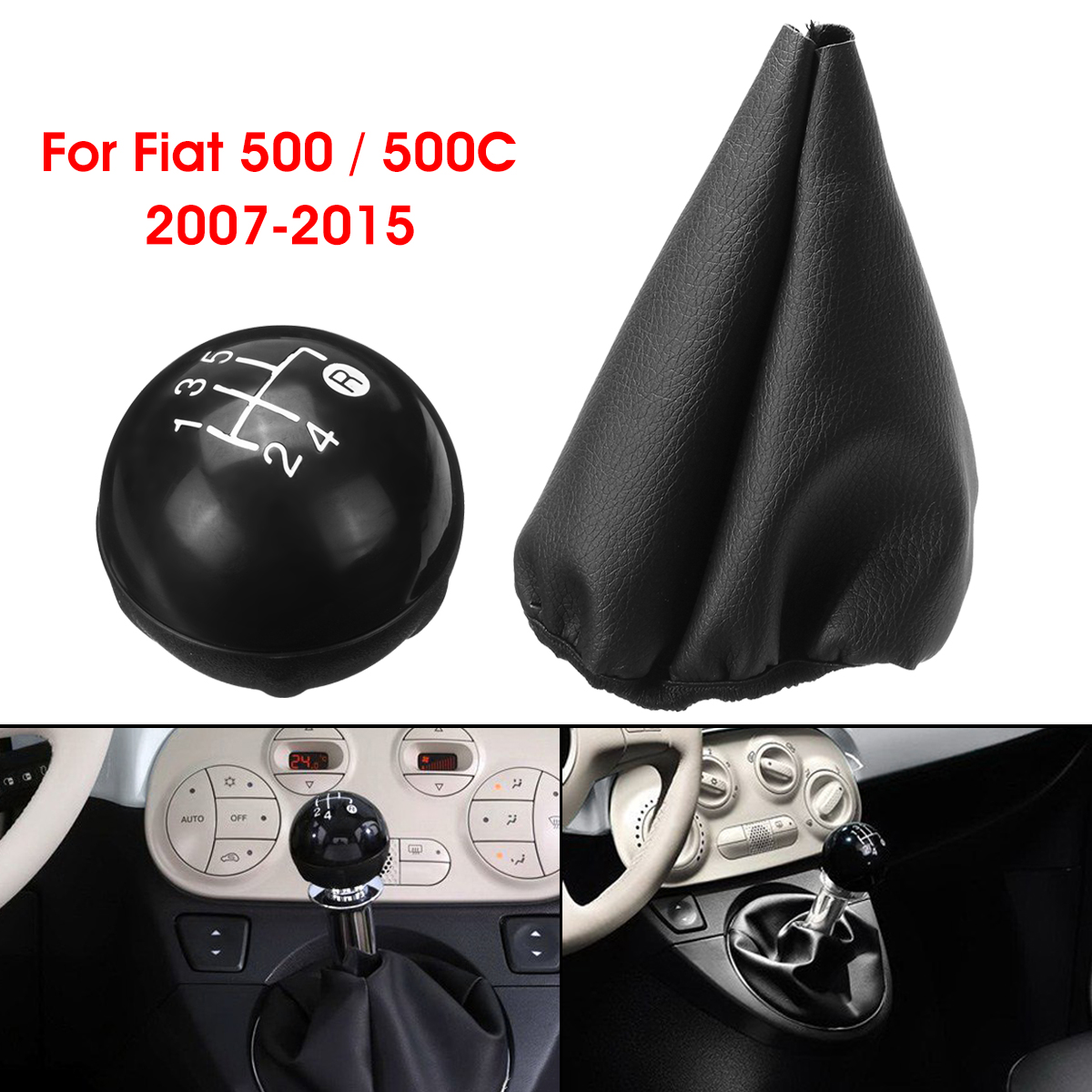 5-Speed-Black-Gear-Knob-Cap--Shift-Knob-Boot-Gaiter-Boot-Cover-For-Fiat-500-500C-2007--2015-1624582