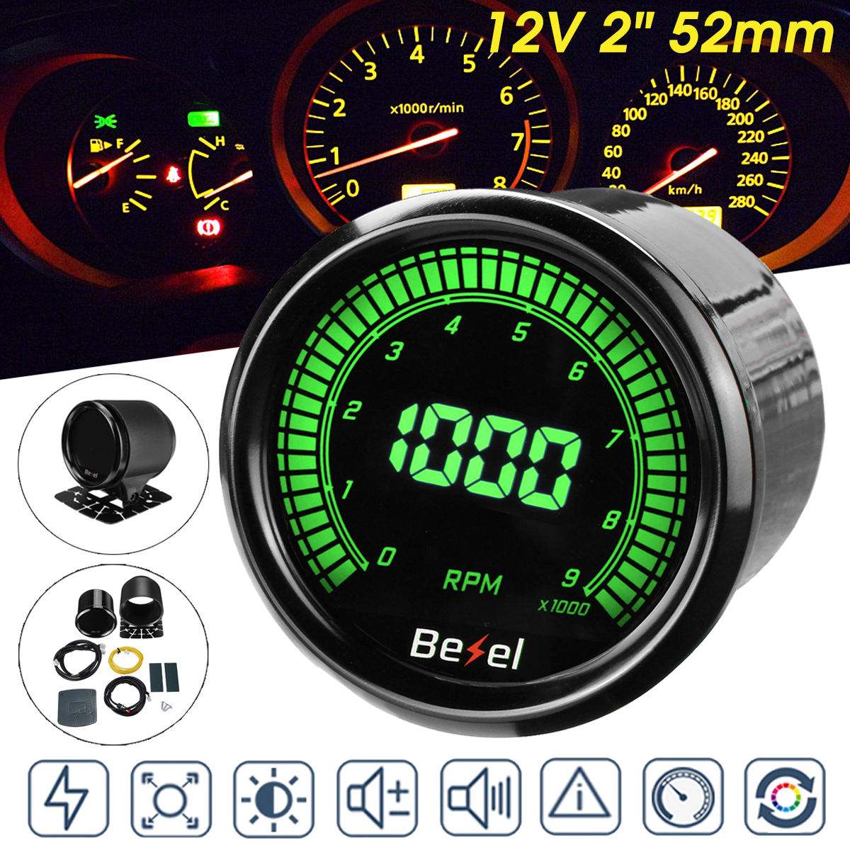 52mm-Tachometer-Gauge-for-Ten-Color-LED-Meter-12V-Car-Gauge--0-9000RPM-1526490