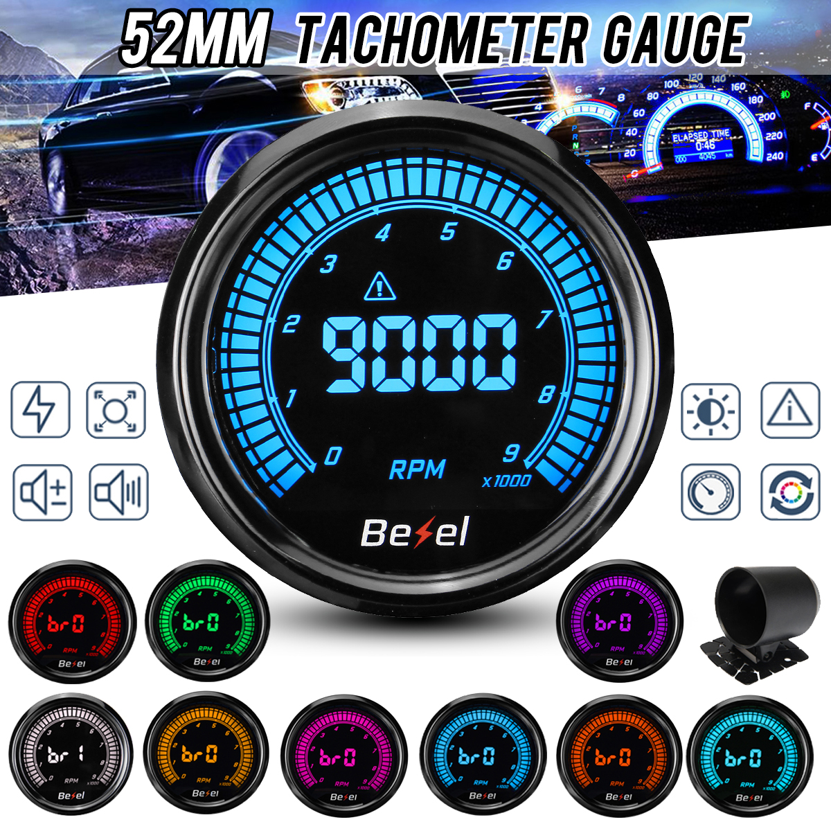 52mm-Tachometer-Gauge-for-Ten-Color-LED-Meter-12V-Car-Gauge--0-9000RPM-1526490