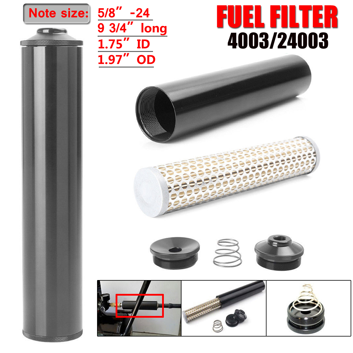 58-24-Black-Car-Fuel-Filter-Aluminum-Solvent-Trap-Single-Core-For-NAPA-4003-WIX-24003-L-90quot-1551869