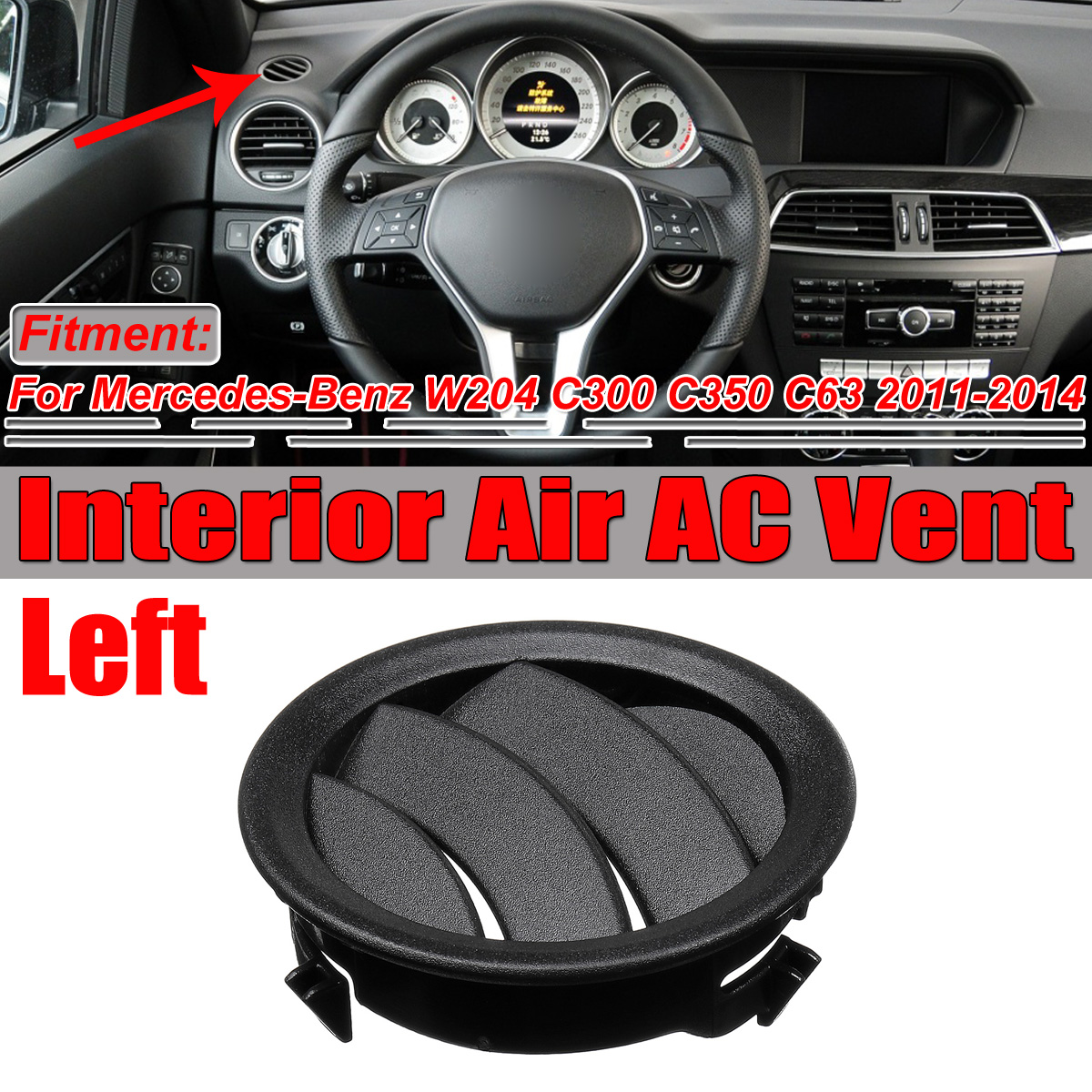Black-Air-AC-Vent-Outlet-Left-For-Mercedes-Benz-W204-C300-C350-C63-2011-2014-1568803
