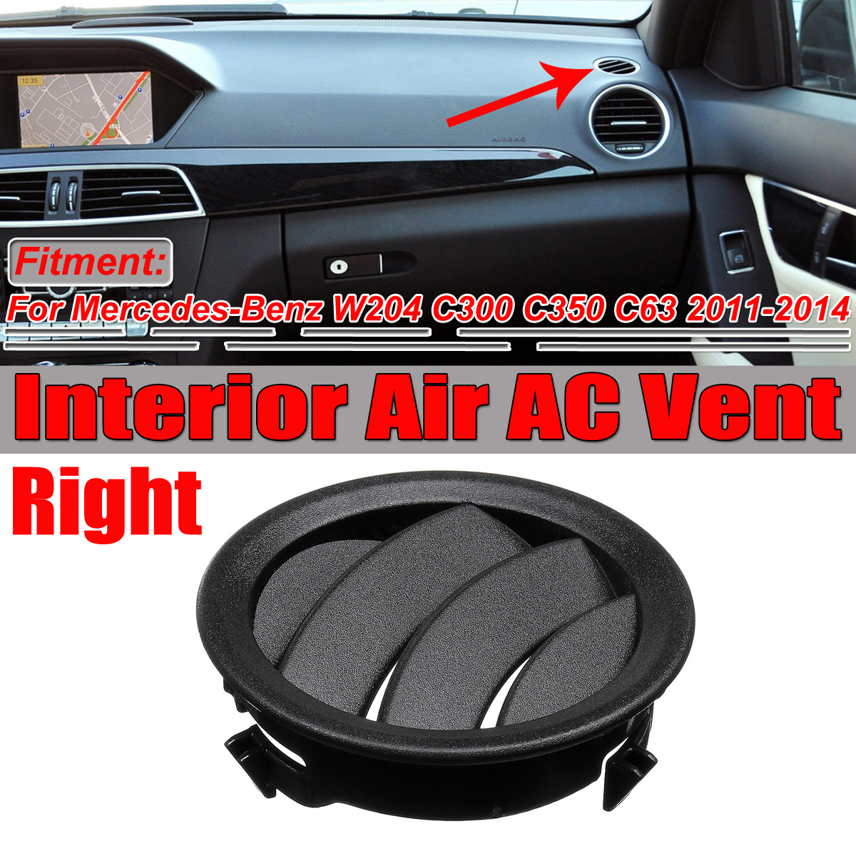 Black-Air-AC-Vent-Outlet-Right-For-Mercedes-Benz-W204-C300-C350-C63-2011-2014-1568802