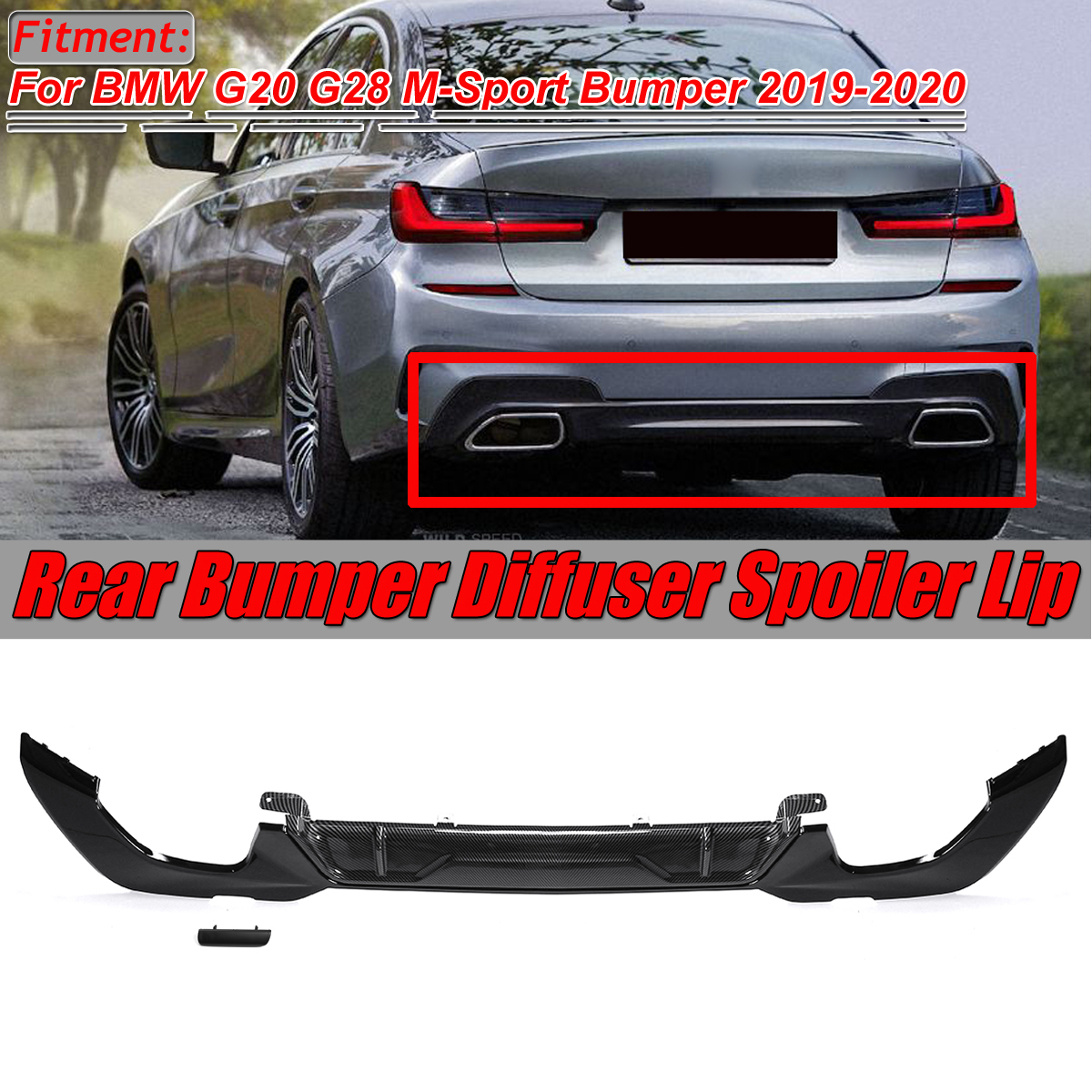 Carbon-Black-Rear-Bumper-Diffuser-Spoiler-Lip-Protector-For-BMW-G20-3-Series-M-Sport-19-20-1582831