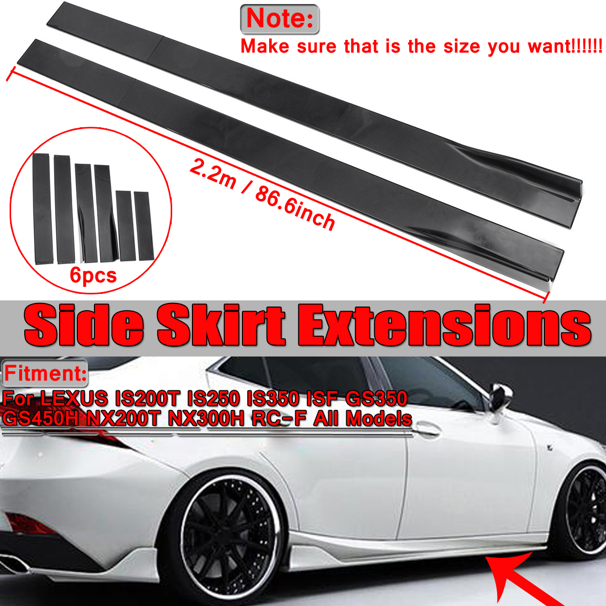 For-LEXUS-IS200T-IS250-IS350-ISF-Black-Car-Side-Skirt-Extension-Panel-Lip-Splitter-866-1535367
