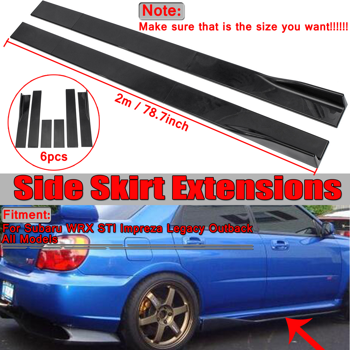 Gloss-Black-Car-Side-Skirt-Extension-for-Subaru-WRX-STI-Impreza-Legacy-Outback-2M-1536178