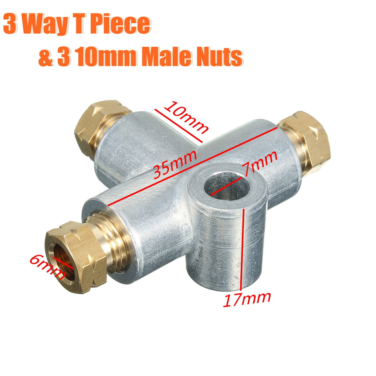 M10-316-Inch-10mm-Distributor-Brake-Pipe-T-Piece-Tee-w-3-Male-Nut-Short-Metric-Copper-1463792