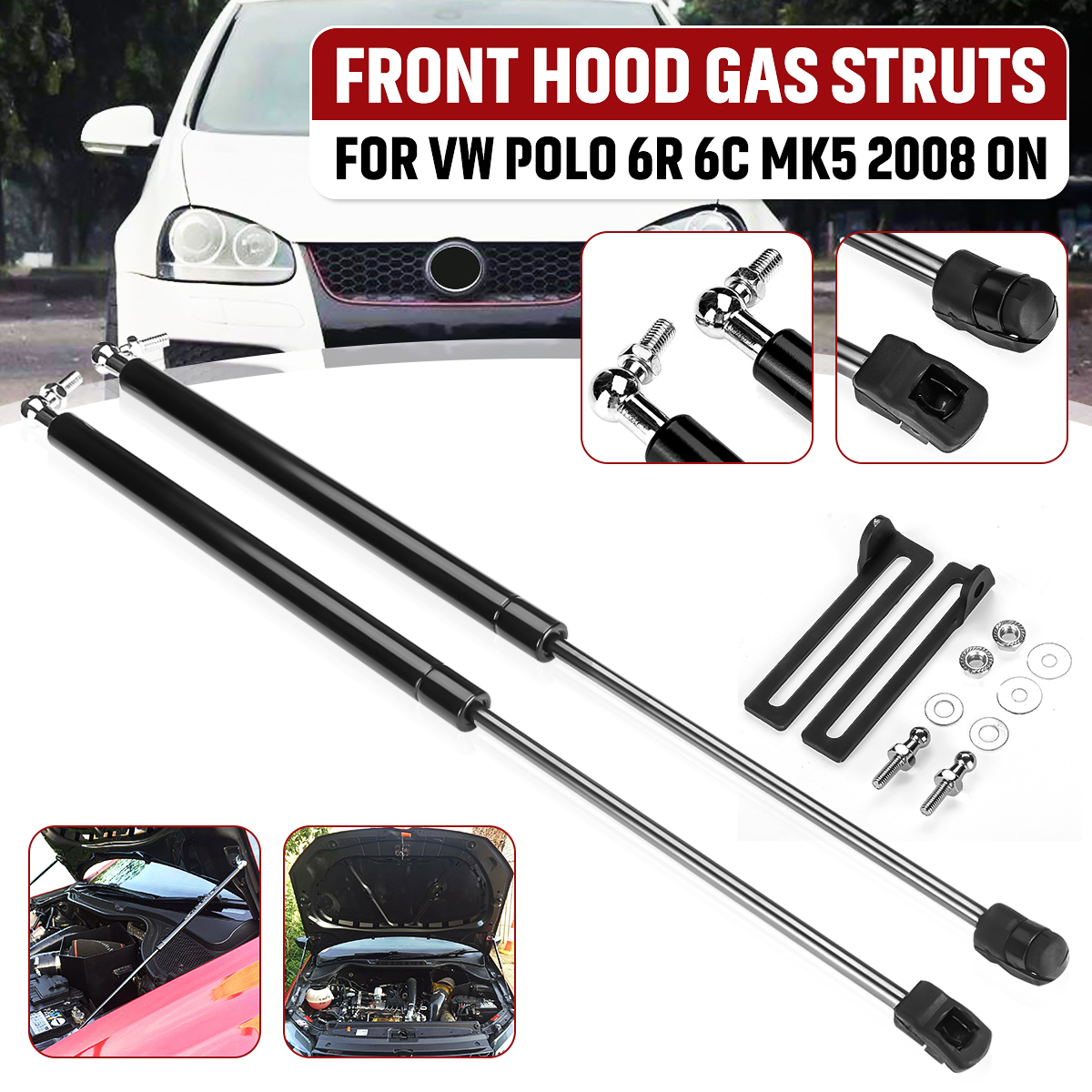 Pair-Front-Hood-Bonnet-Gas-Struts-Support-For-VW-Polo-6R-6C-MK5-2008-Up-1677157