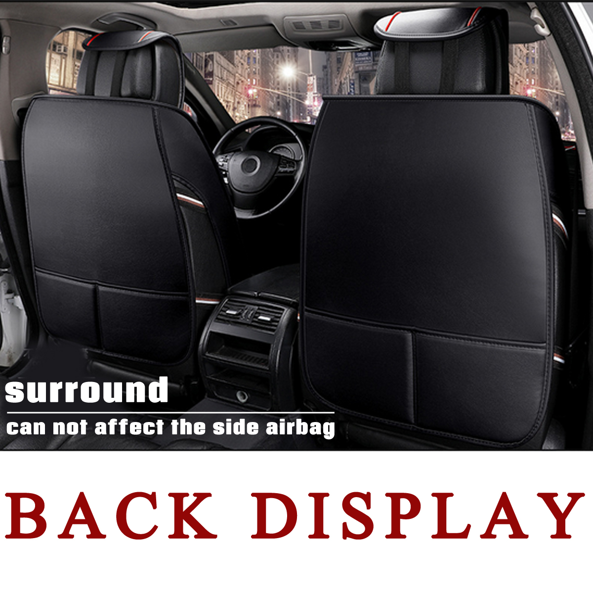 Universal-Auto-Car-Covers-Black-Red-5-Seat-Front--Rear-Head-Rests-Full-Set-Protector-1679632