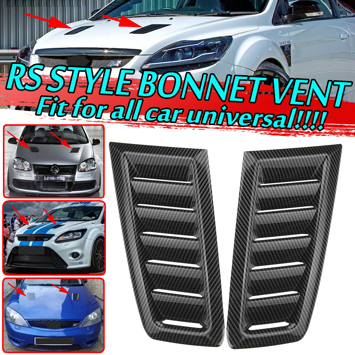 Universal-Car-RS-Style-Bonnet-Vents-Carbon-Fiber-Look-For-Ford-Focus-MK2-1673860