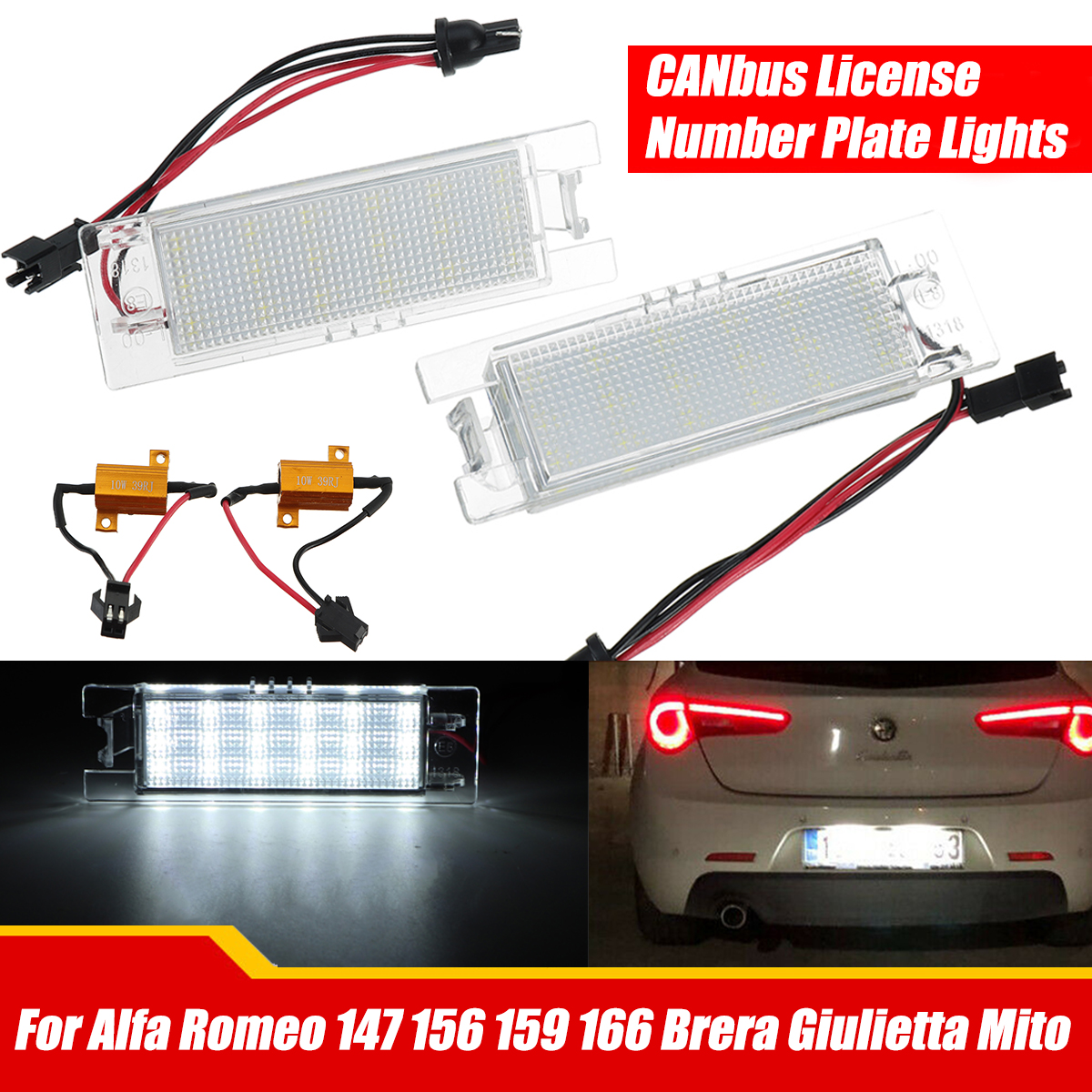 12V-4W-18LED-Canbus-License-Number-Plate-Light-6500K-White-For-Alfa-Romeo-147-156-159-166-Brera-MiTo-1798413