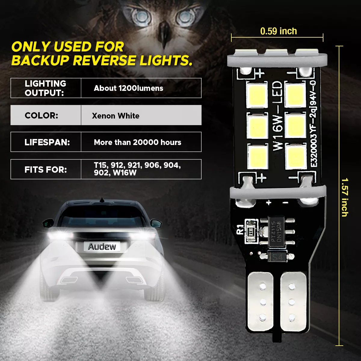 2PCS-T15-W16W-Car-LED-Backup-Reverse-Lights-Bulb-CANBUS-Error-Free-72W-1200LM-White-1566373