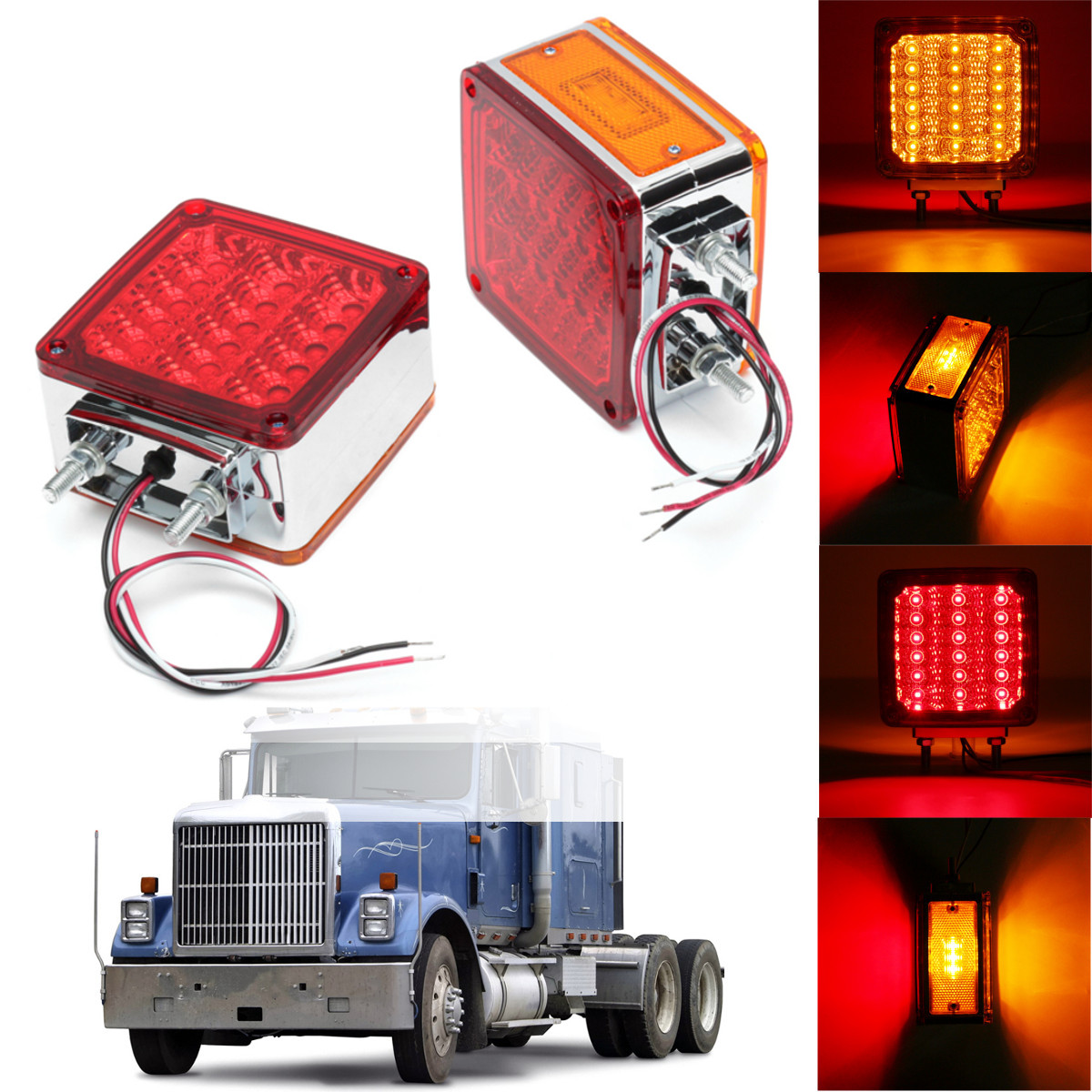2pcs-Car-39-LED-Lights-12V-AmberRed-Double-Stud-Mount-Pedestal-Cab-Fender-Dual-Face-Stop-Turn-Tail-S-1541677