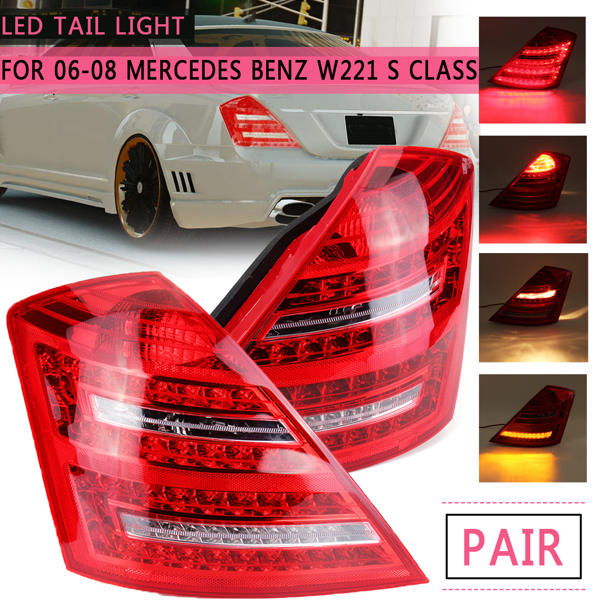 Car-LED-Tail-Light-Assembly-Brake-Lamp-with-Bulb-Red-Pair-for-Mercedes-Benz-W221-S-Class-2006-2008-1460701