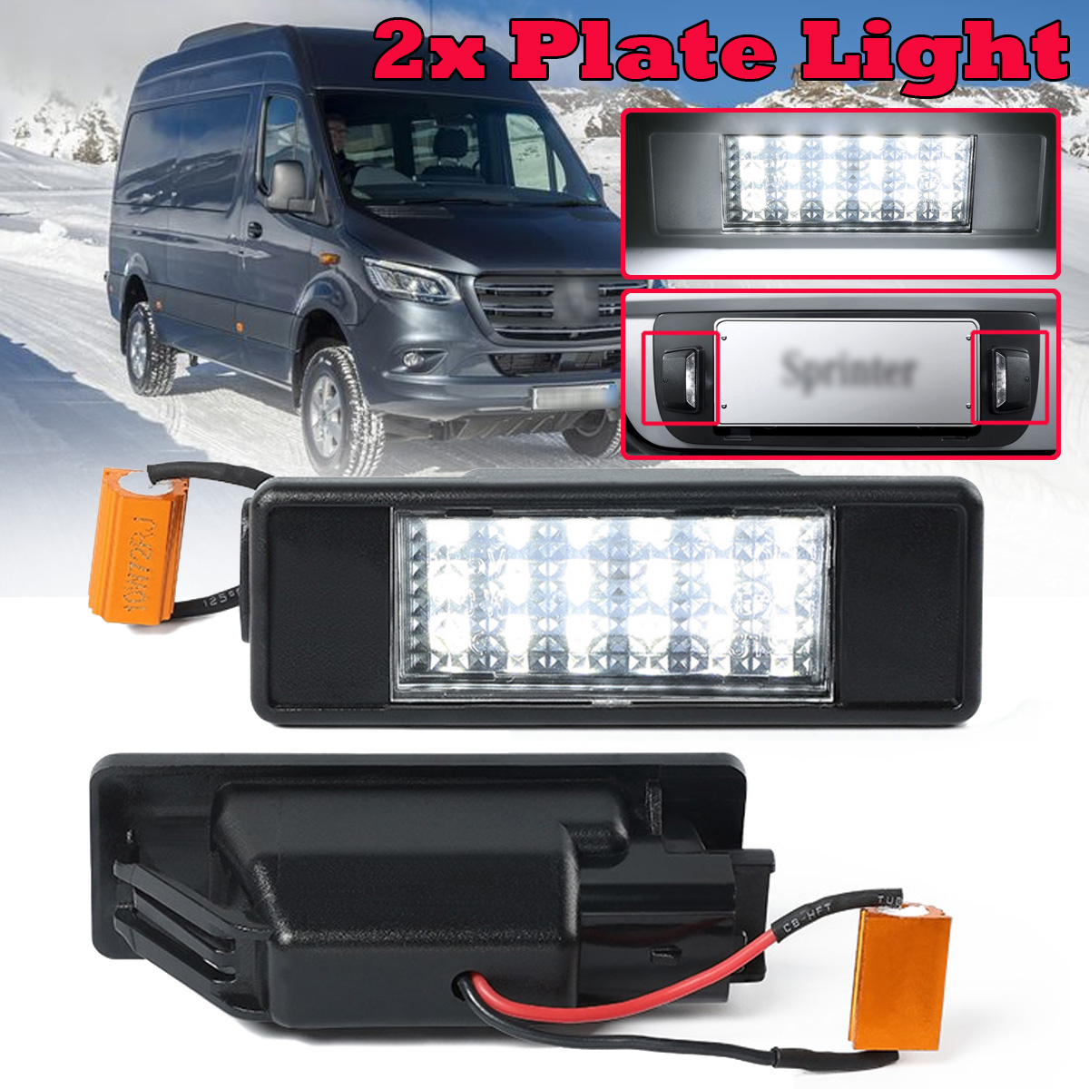 LED-License-Number-Plate-Lights-White-Pair-for-Mercedes-Sprinter-Vito-Viano-W906-W639-1471448