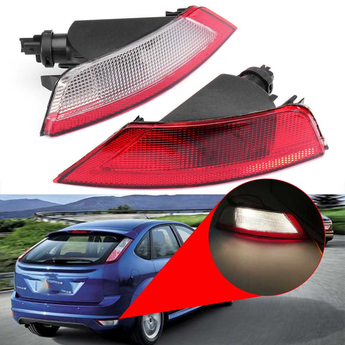 LeftRight-Rear-Bumper-Brake-Fog-Lights-Tail-Reverse-Lamp-for-Ford-Kuga-Focus-W-Bulbs-1372818