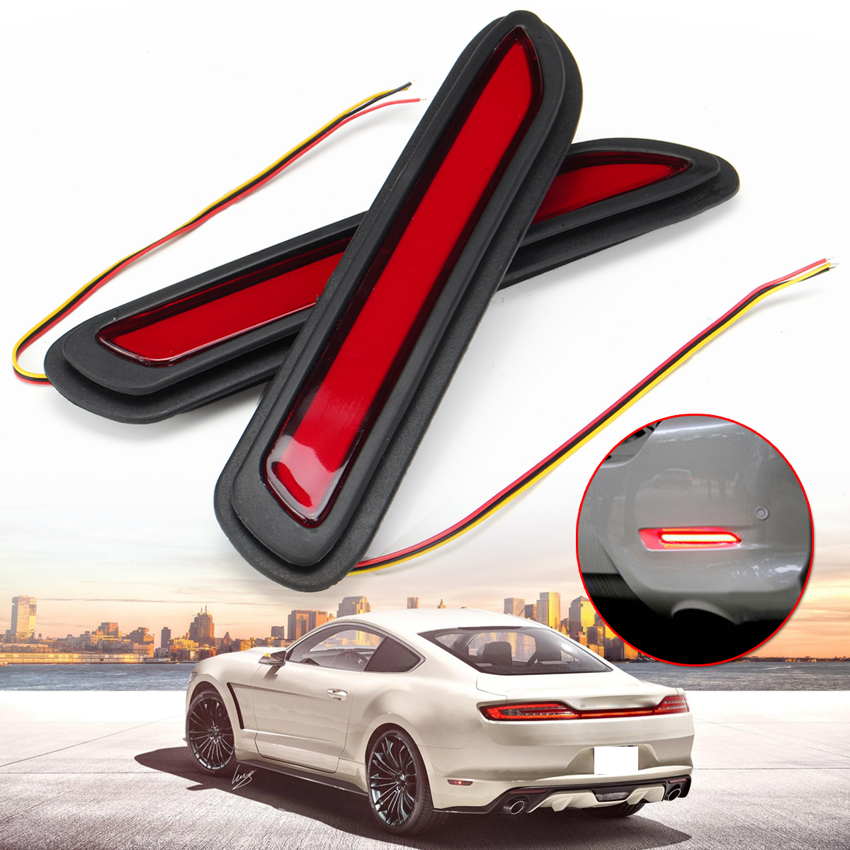 Pair-12V-5W-Car-LED-Bumper-Reflectors-Tail-Light-Red-Brake-Lamp-for-Mitsubishi-AU-1331640