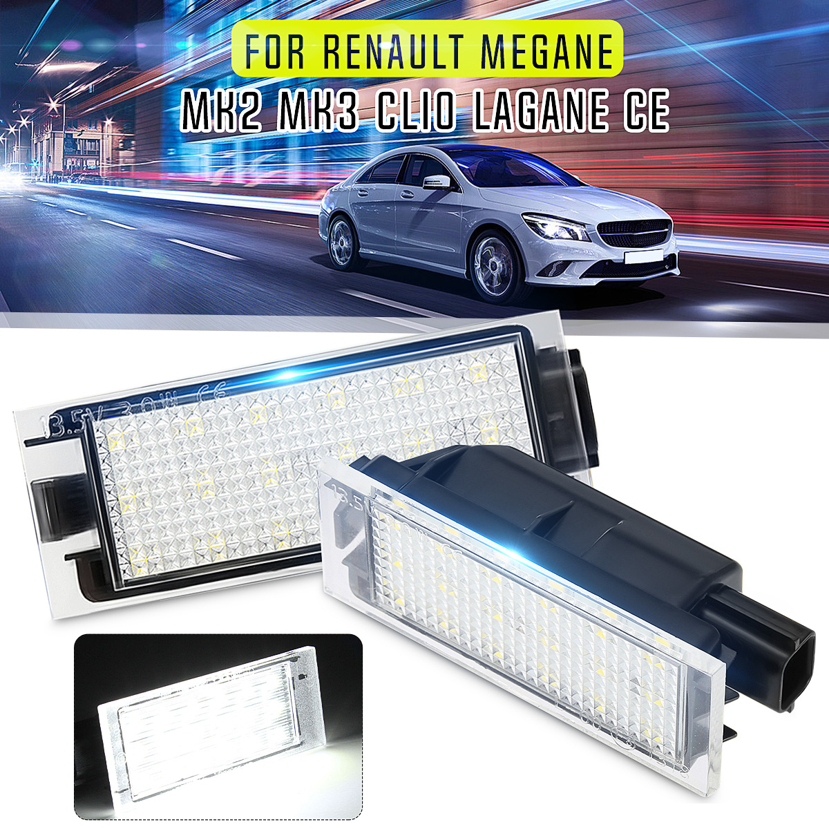 Pair-12V-LED-License-Number-Plate-Lights-White-For-Renault-Twingo-Clio-Megane-Lagane-1699691