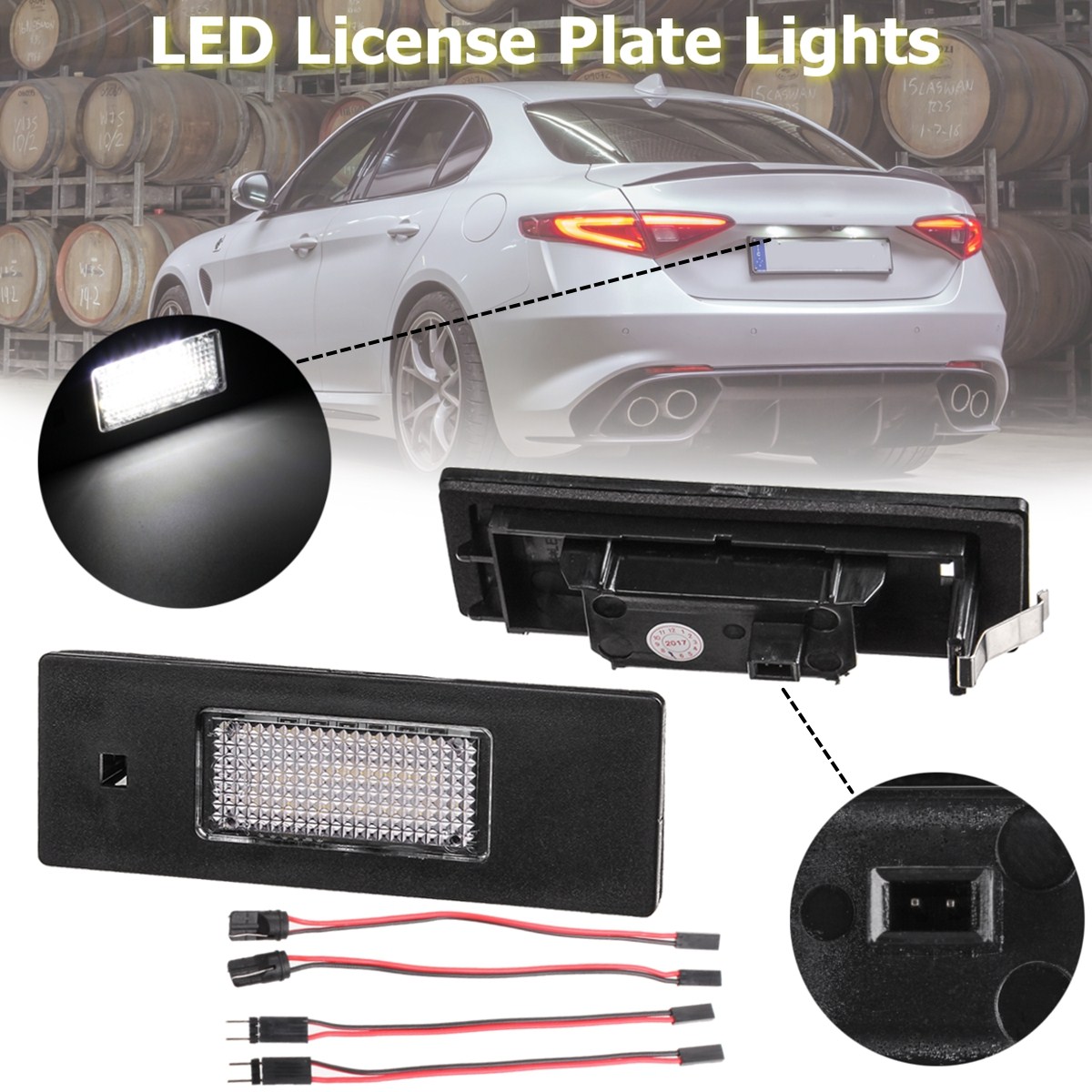 Pair-24-SMD-LED-License-Plate-Lights-6000K-White-For-Fiat-Marea-Alfa-46408006-46786572-1549433
