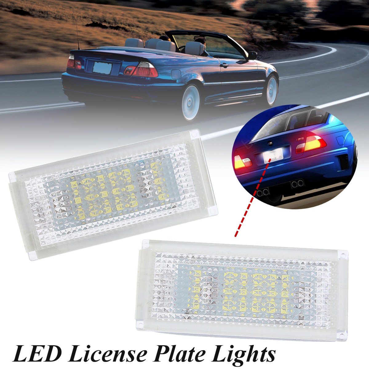 Pair-LED-License-Plate-Lights-Canbus-Error-Free-for-BMW-3-series-E46-2D-Convertible-M3-04-06-1312376