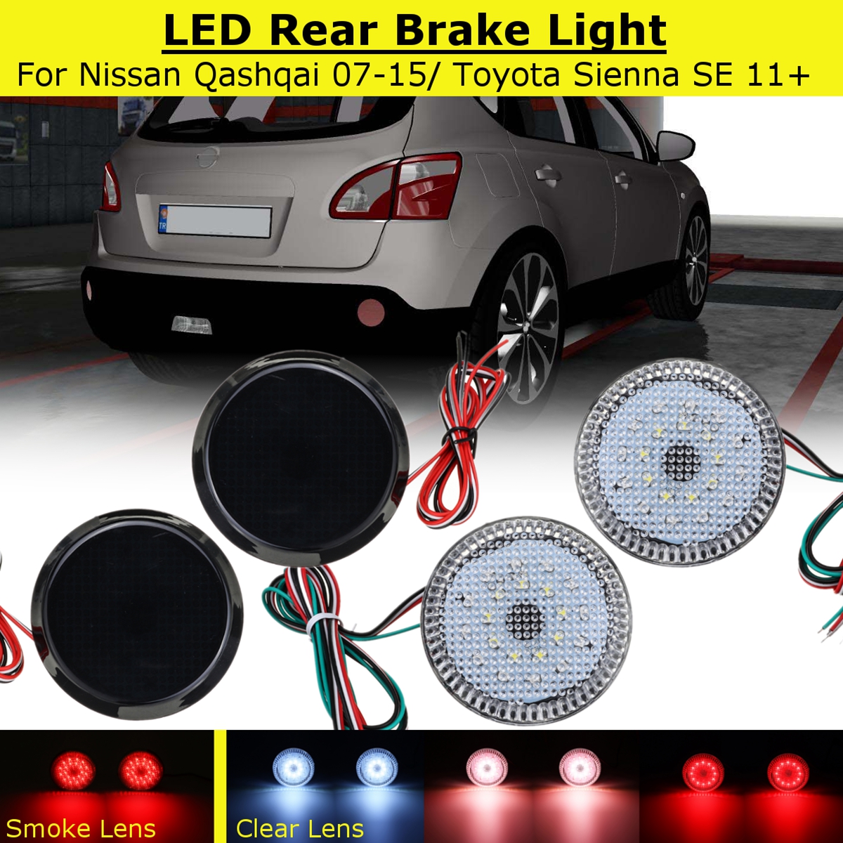 Pair-LED-Rear-Bumper-Reflector-Brake-Lights-For-Nissan-Qashqai-2007-2015-for-Toyota-Sienna-SE-2011-U-1632196