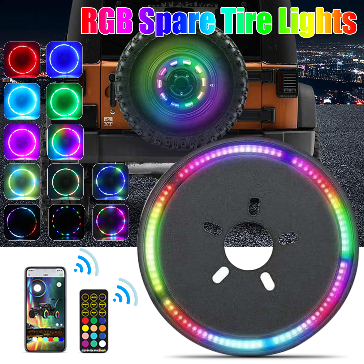 RGB-LED-Third-Brake-Light-Spare-Tire-bluetooth-Wireless-Remote-Controll-Waterproof-For-Wrangler-JK-J-1792787