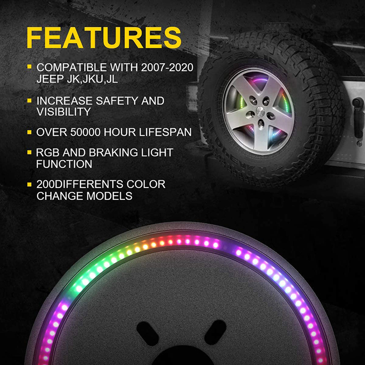 RGB-LED-Third-Brake-Light-Spare-Tire-bluetooth-Wireless-Remote-Controll-Waterproof-For-Wrangler-JK-J-1792787