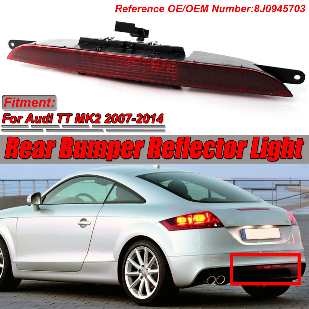 Red-Rear-Bumper-Center-Reflector-Brake-Lamp-Fog-Light-with-Blub-8J0945703-For-Audi-TT-MK2-2007-2014-1581773