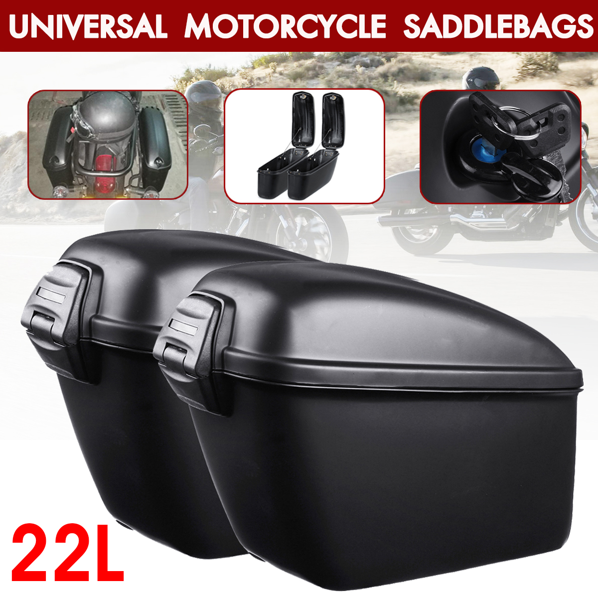 22L-Pair-Universal--Motorcycle-Hard-Trunk-Saddlebags-Saddle-Bags-Side-Box-Rear-1708881