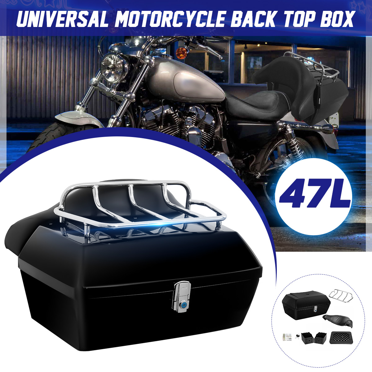 47L-Motorcycle-Scooter-Rear-Back-Top-Tail-Box-Case-Luggage-Trunk-W-Backrest-1708890