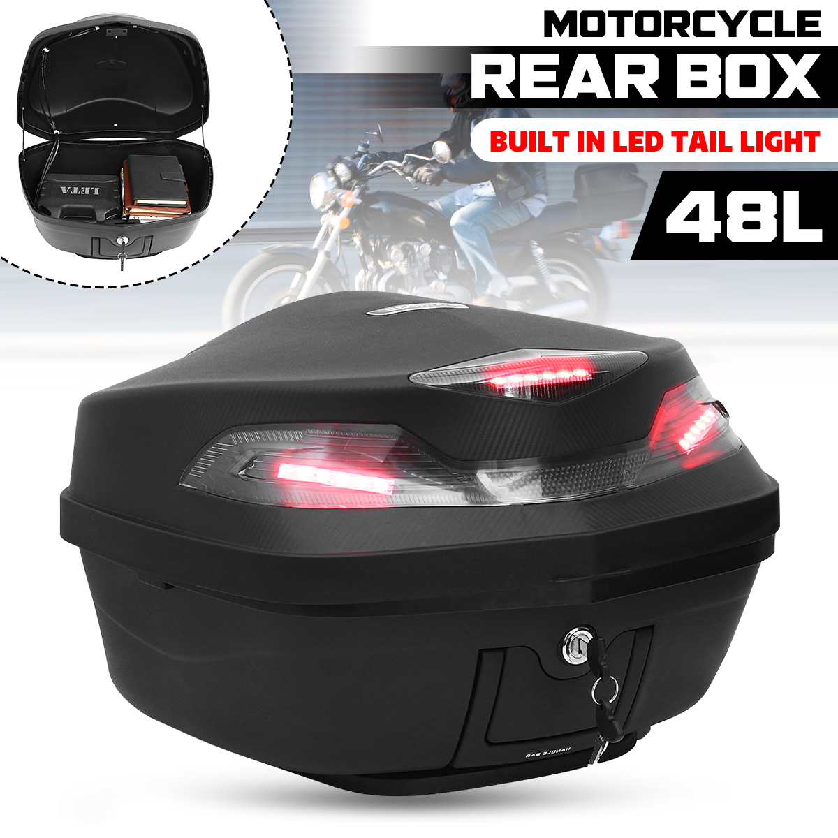 48L-Motorcycle-Scooter-Top-Box-Topbox-Rear-Luggage-Storage-WLED-Light-Universal-1260310