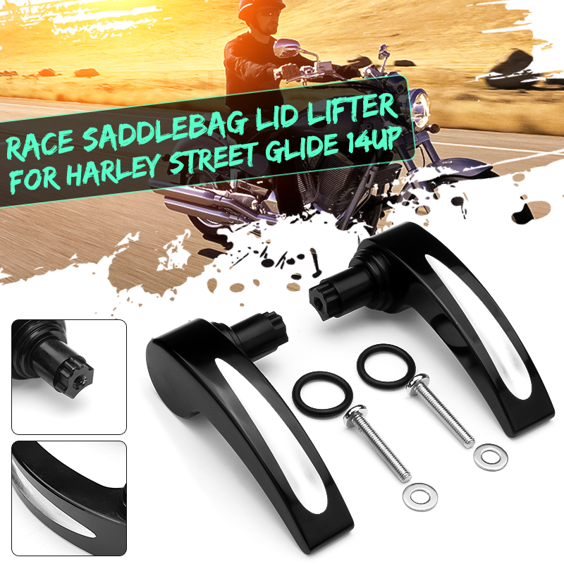 Bagger-Nation-Black-Race-Saddlebags-Lid-Lifter-For-Harley-Street-Glide-14-UP-Touring-Models-14-16-1426856