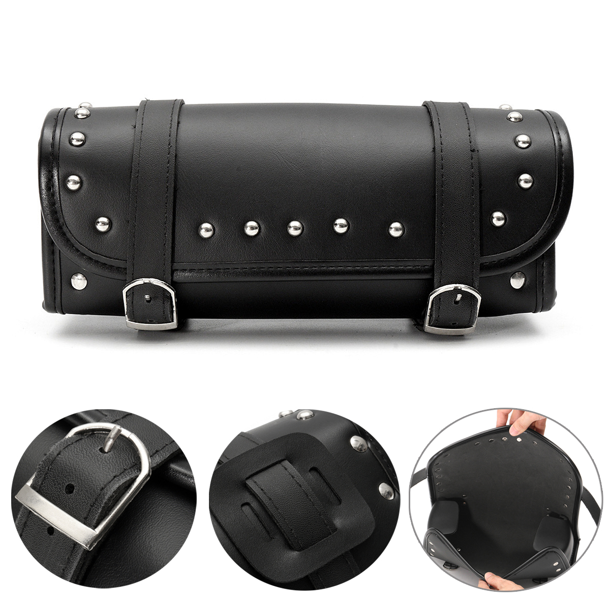 Black-Motorcycle-Front-Rear-Fork-Tool-Saddle-Bag-For-Harley-Softail-Sportster-Dyna-1135164