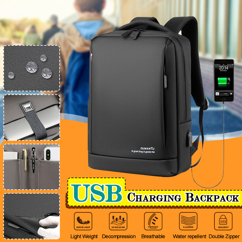 Men-Large-Capacity-Backpack-USB-Charging-Laptop-Bag-Oxford-Cloth-Pure-Color-1632856