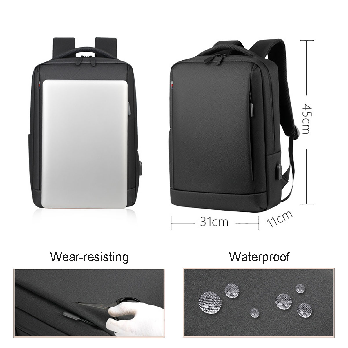 Men-Large-Capacity-Backpack-USB-Charging-Laptop-Bag-Oxford-Cloth-Pure-Color-1632856