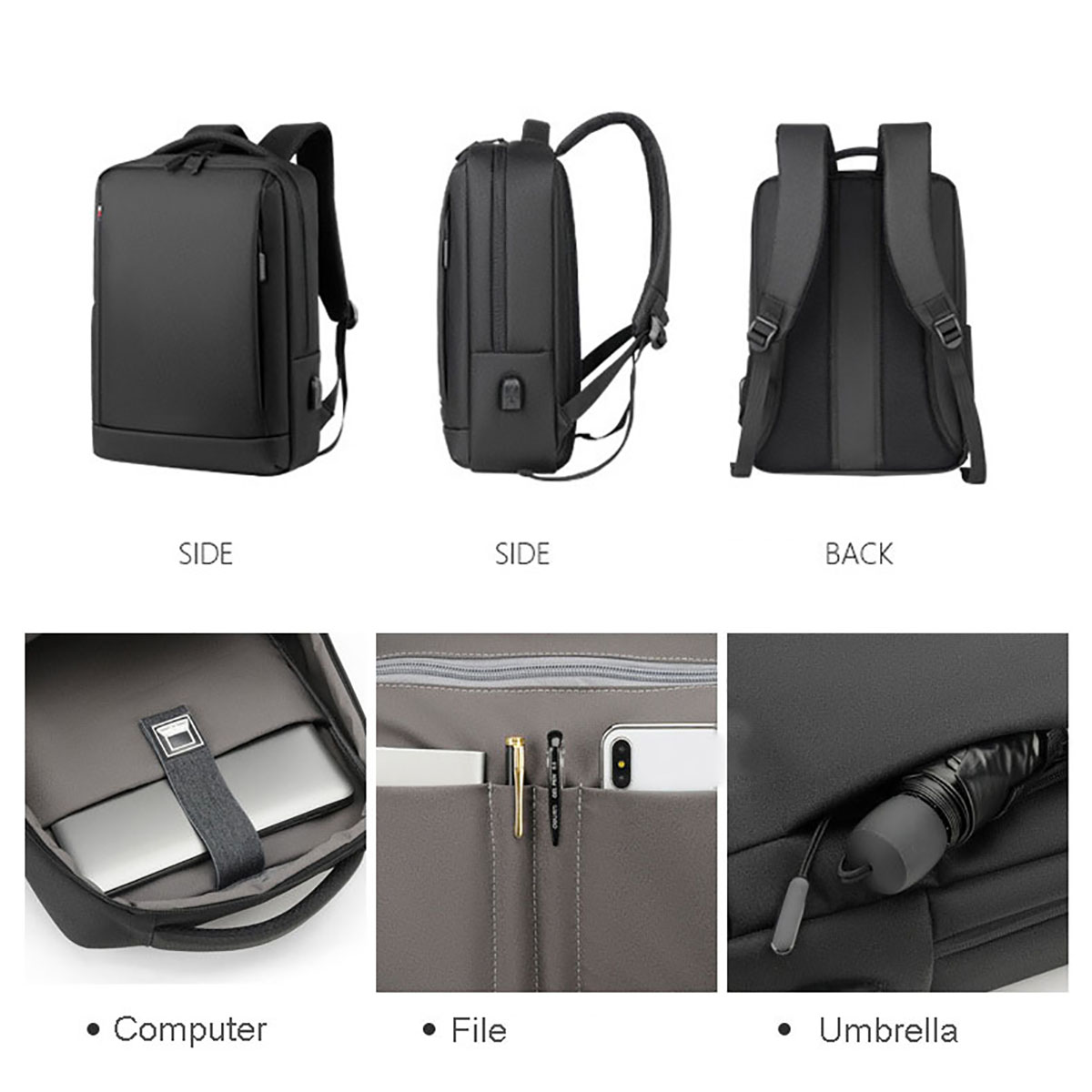 Men-Large-Capacity-Backpack-USB-Charging-Laptop-Bag-Oxford-Cloth-Pure-Color-1632856