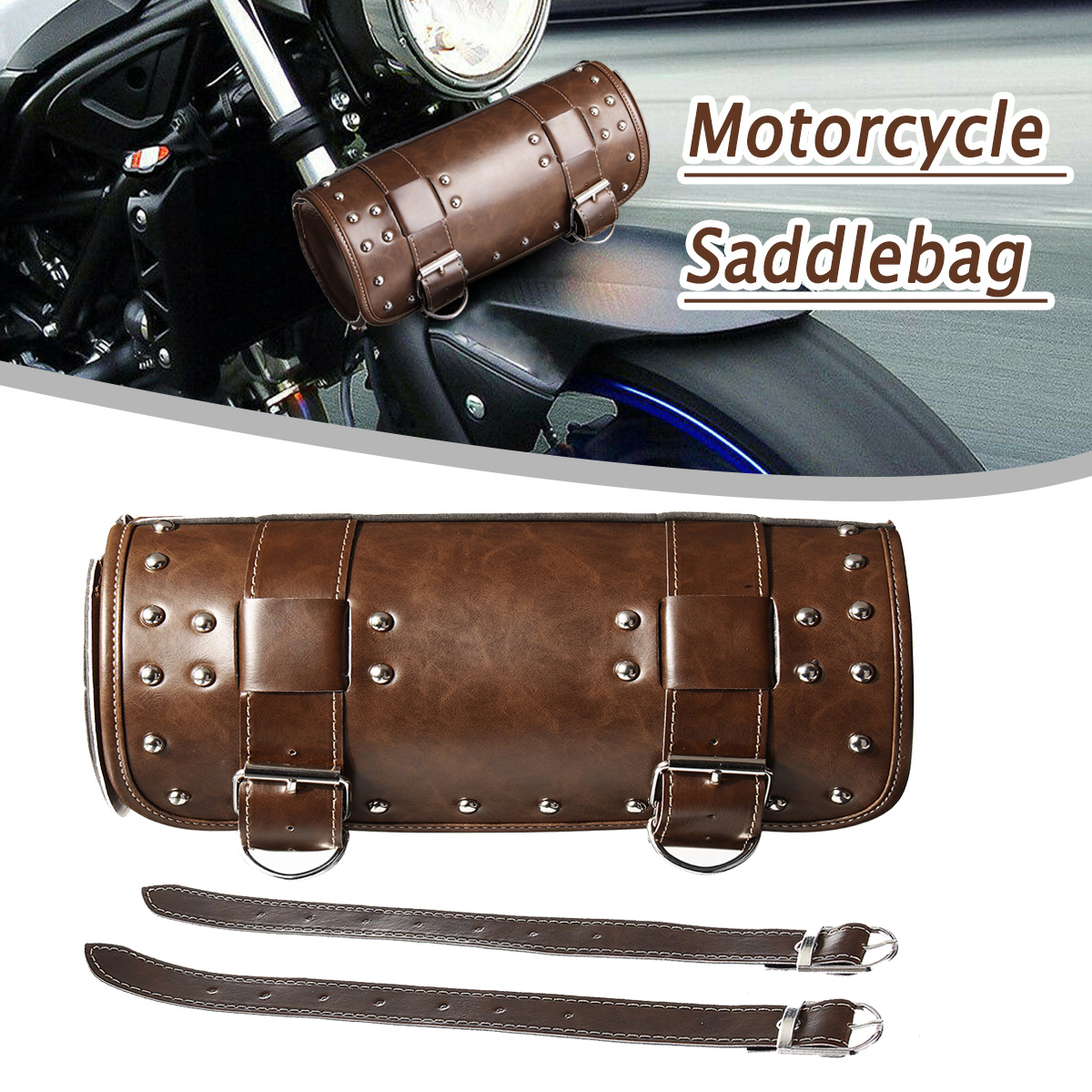Motorcycle-Fork-Tool-Bag-Pouch-Saddlebags-PU-Leather-Luggage-Roll-Brown-1513810