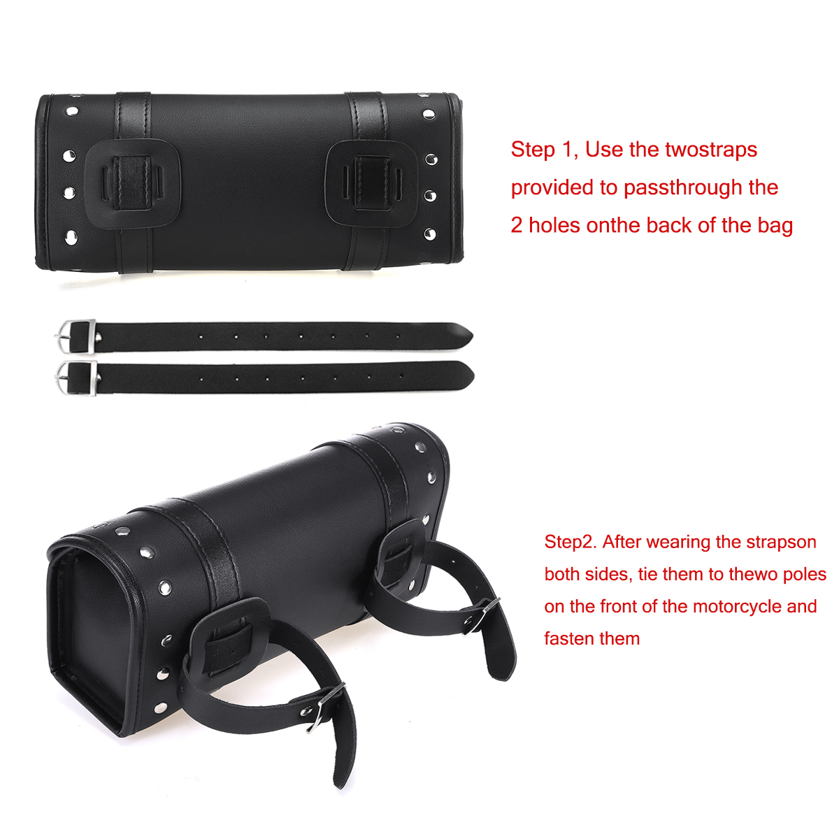 Motorcycle-Front-Fork-Tool-Bag-Pouch-Luggage-SaddleBag-Black-Leather-Universal-For-Touring-1637519