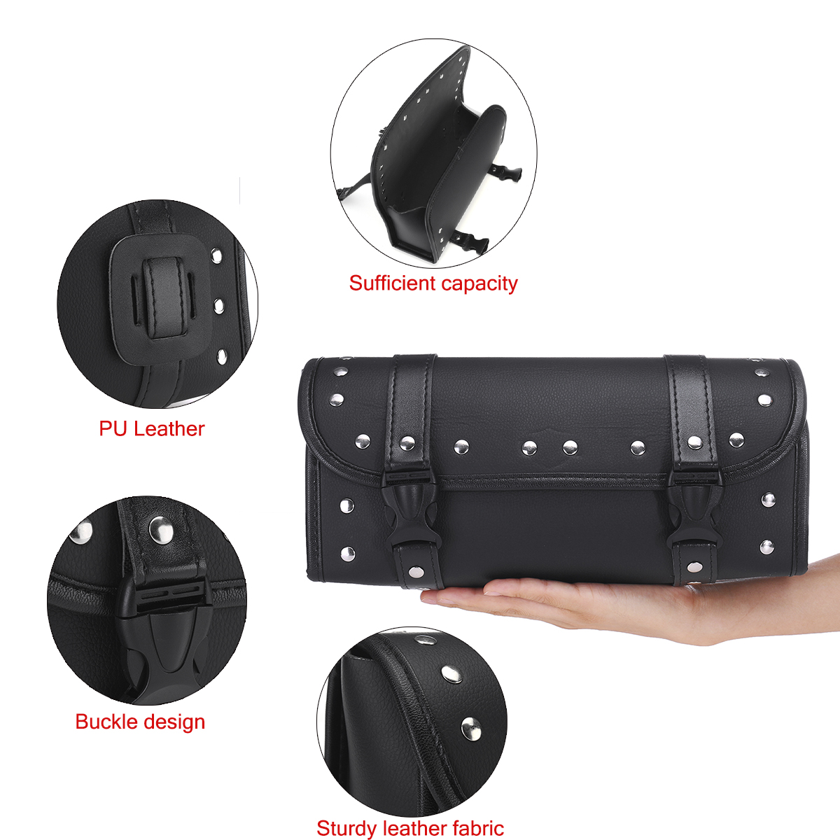Motorcycle-Front-Fork-Tool-Bag-Pouch-Luggage-SaddleBag-Black-Leather-Universal-For-Touring-1637519