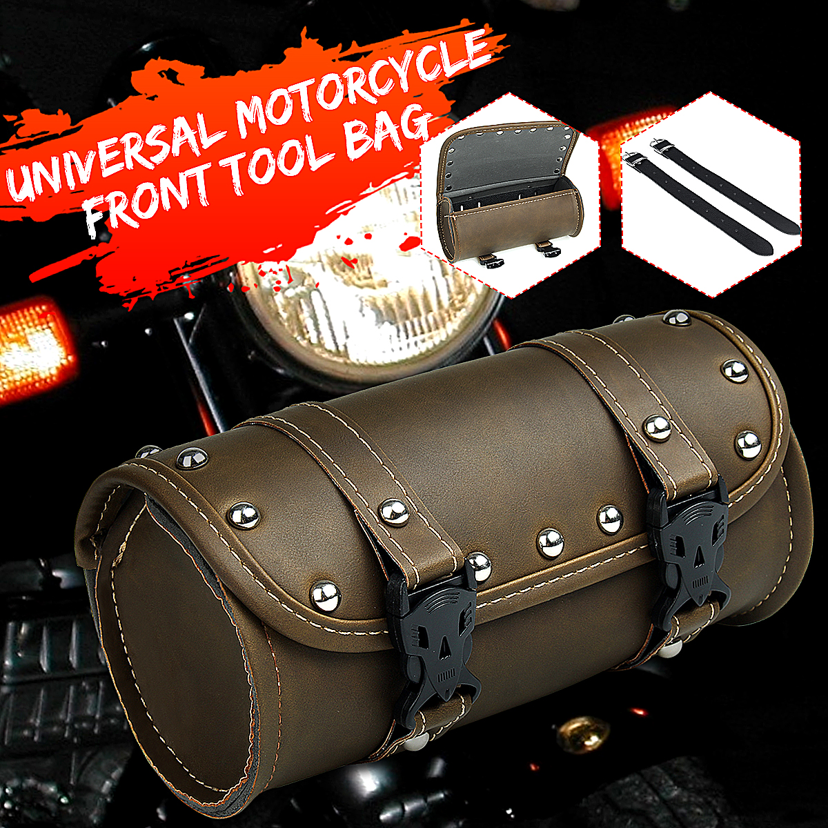 Motorcycle-Front-Fork-Tool-Bag-Pouch-Saddlebags-Luggage-Universal-PU-Leather-1634969