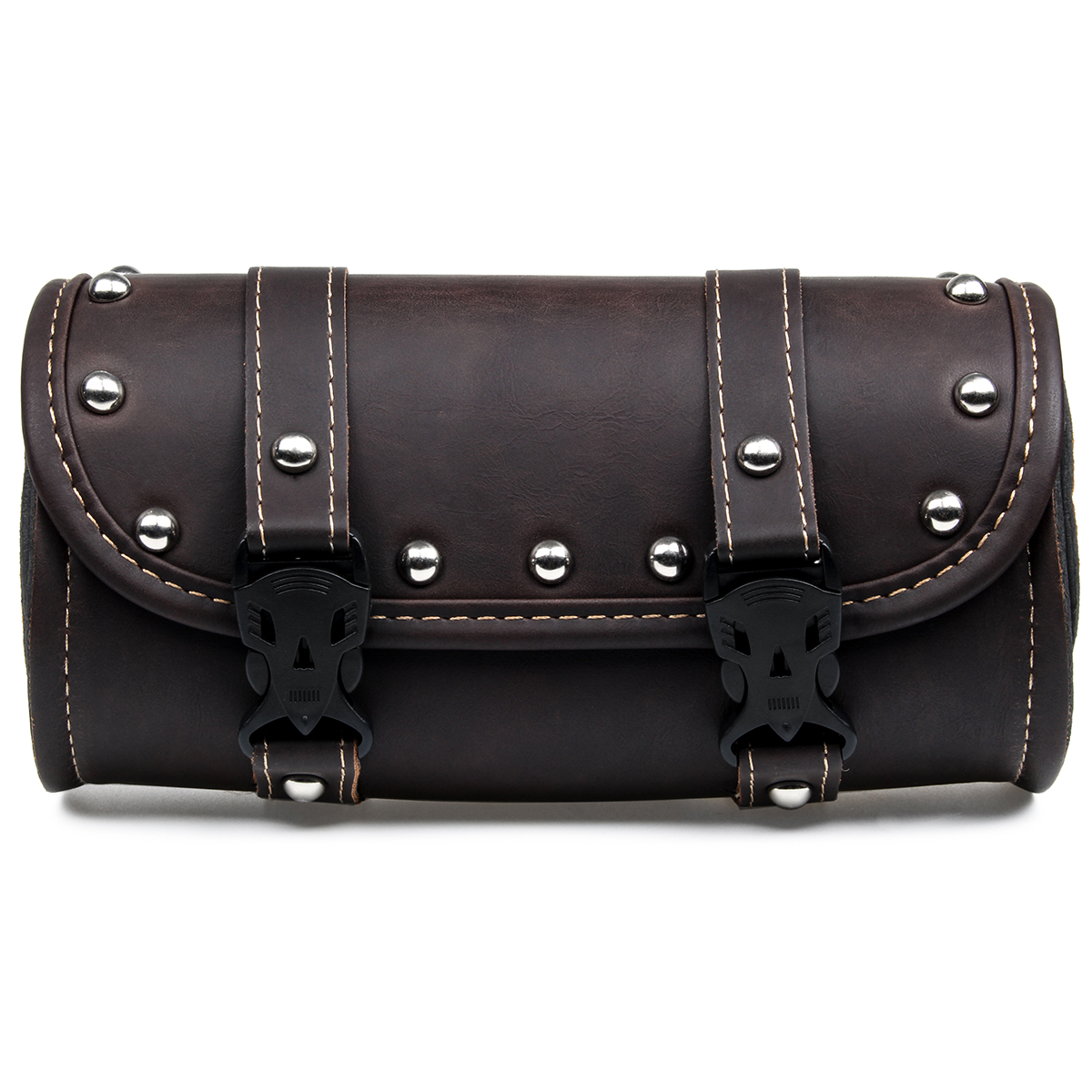 Motorcycle-Front-Fork-Tool-Saddle-Bag-Pouch-Saddlebags-Luggage-Leather-Barrel-Dark-Brown-1576704