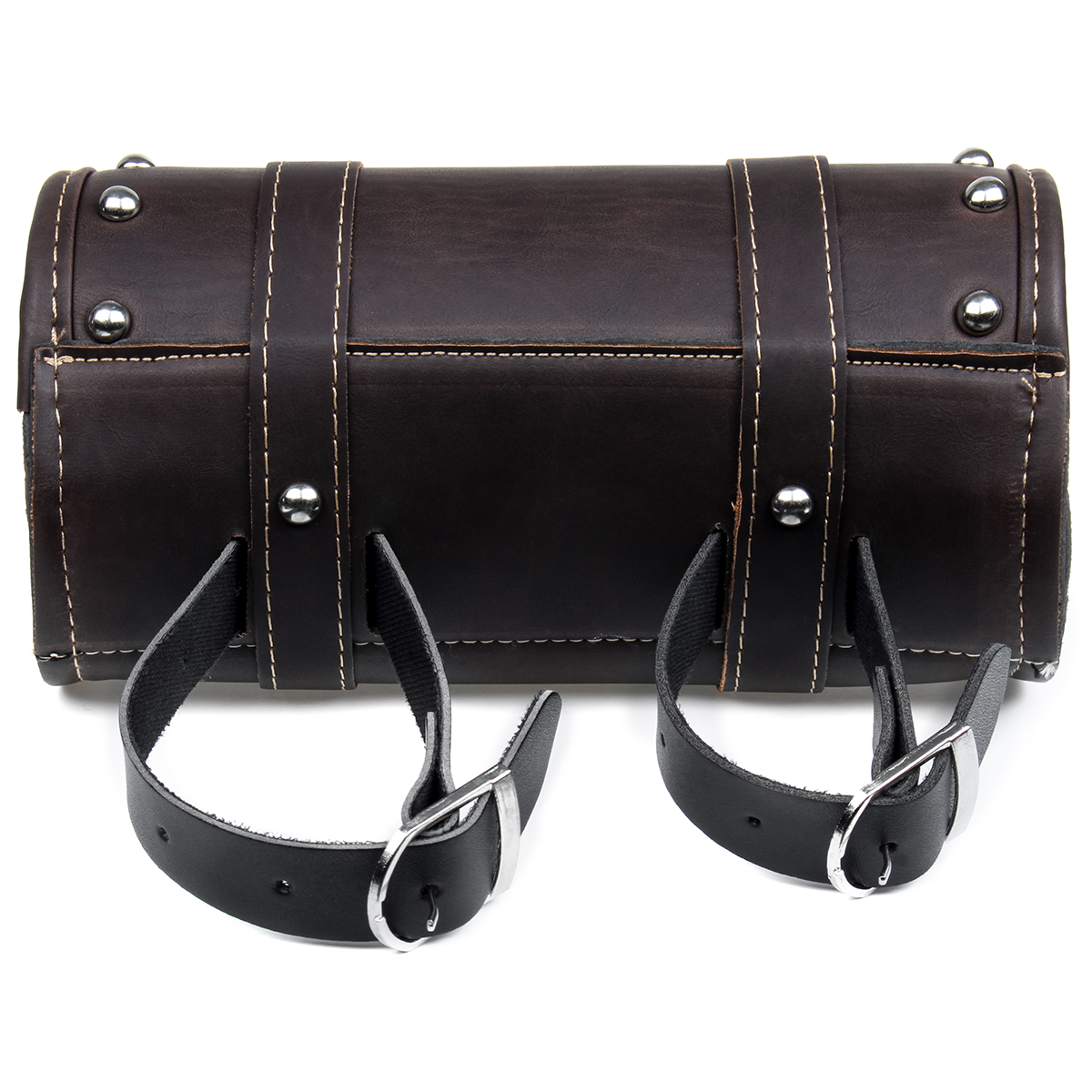 Motorcycle-Front-Fork-Tool-Saddle-Bag-Pouch-Saddlebags-Luggage-Leather-Barrel-Dark-Brown-1576704