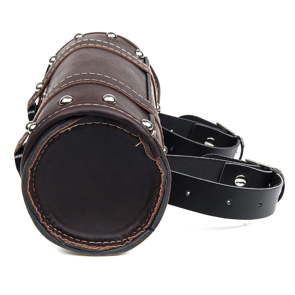 Motorcycle-Front-Fork-Tool-Saddle-Bag-Pouch-Saddlebags-Luggage-Leather-Barrel-Dark-Brown-1576704