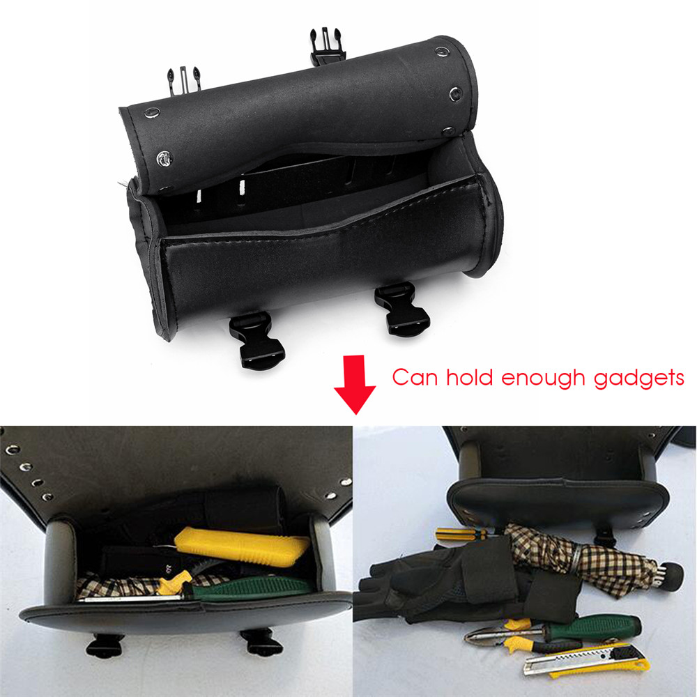 Motorcycle-Front-Fork-Tool-Saddlebags-Pouch-Luggage-Black-Leather-For-Harley-1463112