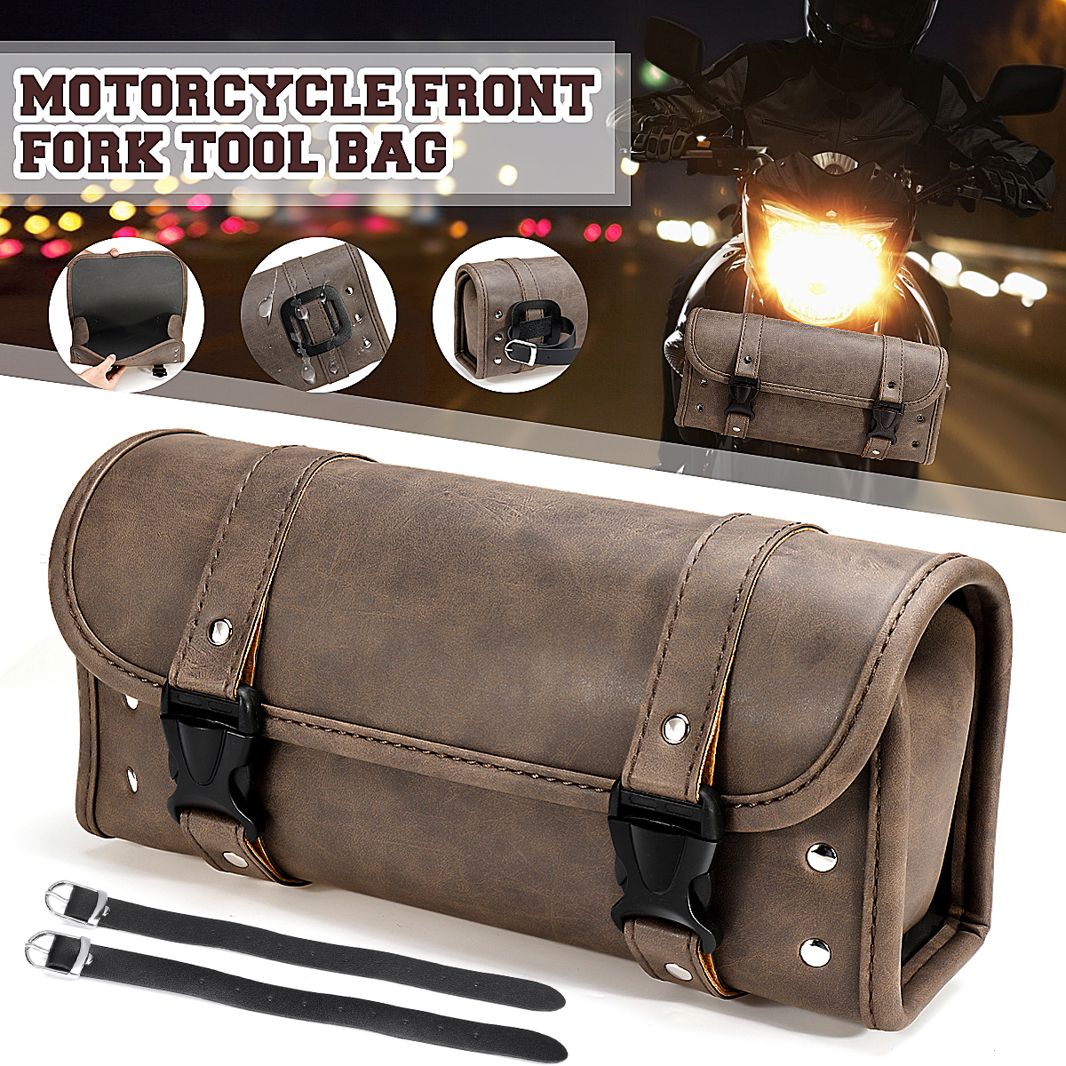 Motorcycle-Front-Rear-Handlebar-Fork-Tool-Bag-Saddlebag-Storage-Luggage-Matte-Brown-For-Harley-31131-1637538