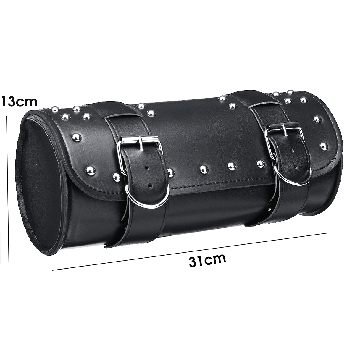 Motorcycle-PU-Leather-Black-Tool-Bag-Front-Fork-Handlebar-Saddlebags-Roll-Barrel-Style-1513808