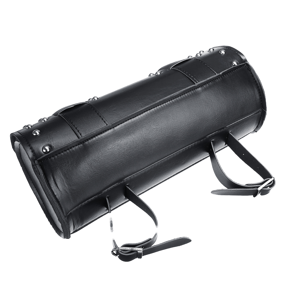 Motorcycle-PU-Leather-Black-Tool-Bag-Front-Fork-Handlebar-Saddlebags-Roll-Barrel-Style-1513808
